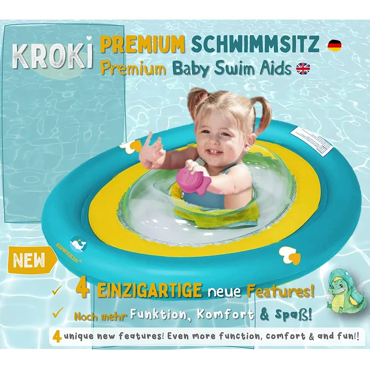 EDWEKIN® Baby Schwimmring, Mitwachsende Schwimmhilfe, Schwimmsitz, Kleinkinder ab 6 Monate bis 3 Jahre (Krokodil) – Bild 2
