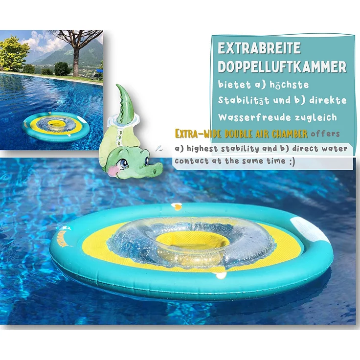 EDWEKIN® Baby Schwimmring, Mitwachsende Schwimmhilfe, Schwimmsitz, Kleinkinder ab 6 Monate bis 3 Jahre (Krokodil) – Bild 7