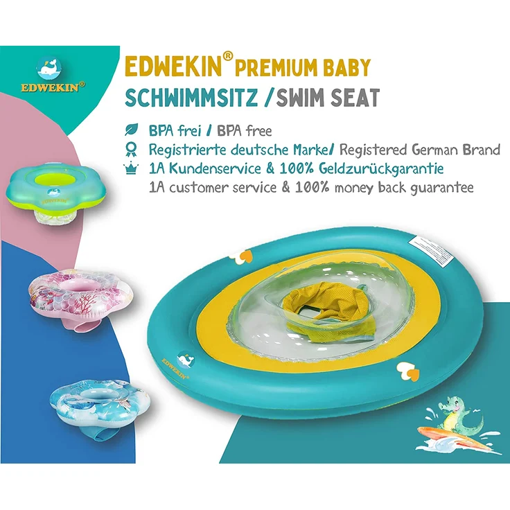 EDWEKIN® Baby Schwimmring, Mitwachsende Schwimmhilfe, Schwimmsitz, Kleinkinder ab 6 Monate bis 3 Jahre (Krokodil) – Bild 6