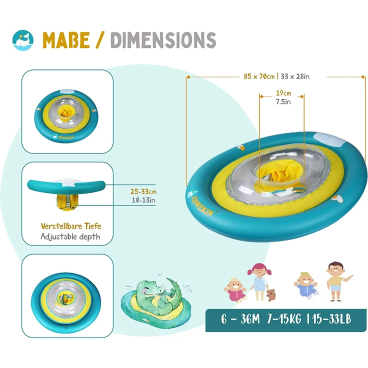 EDWEKIN® Baby Schwimmring, Mitwachsende Schwimmhilfe, Schwimmsitz, Kleinkinder ab 6 Monate bis 3 Jahre (Krokodil) – Bild 4