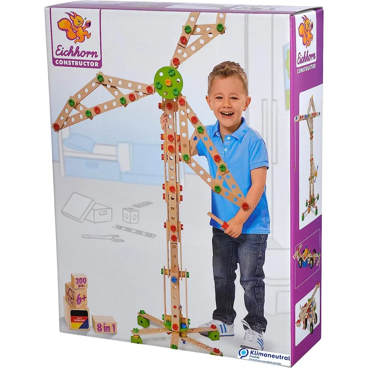 Eichhorn - Constructor Windrad - vielseitiges Holzspielzeug 300 Bauteile, 8 verschiedene Konstruktionen, für Kinder ab 6 Jahren, FSC 100% Buchenholz