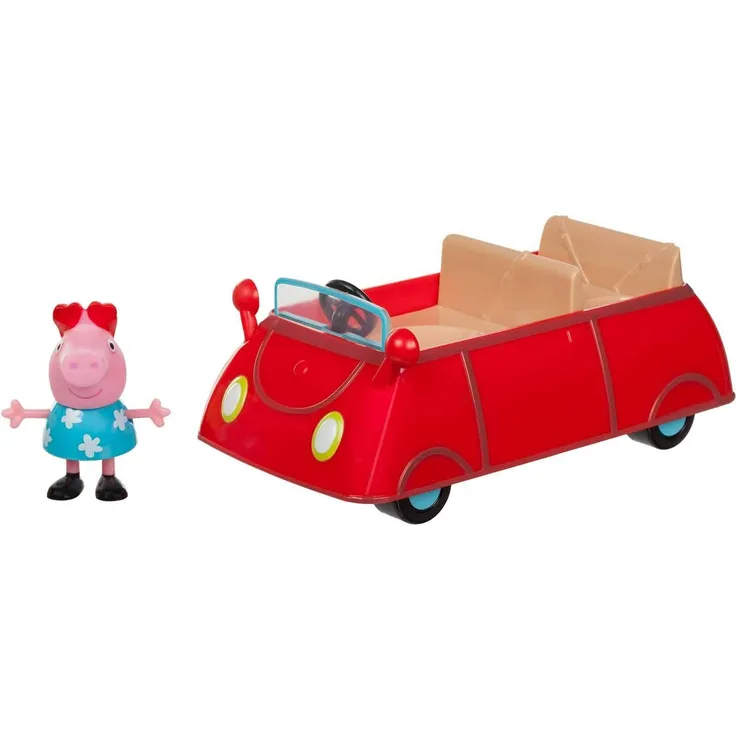 Jazwares 95706 - Peppa Wutz Peppa's kleines rotes Auto, Cabrio mit exklusiver Peppa Spielfigur, Spielzeugauto mit Sitzplätze für 3 Figuren, Original Peppa Pig Spielzeug Fahrzeug für Kinder ab 3 Jahren