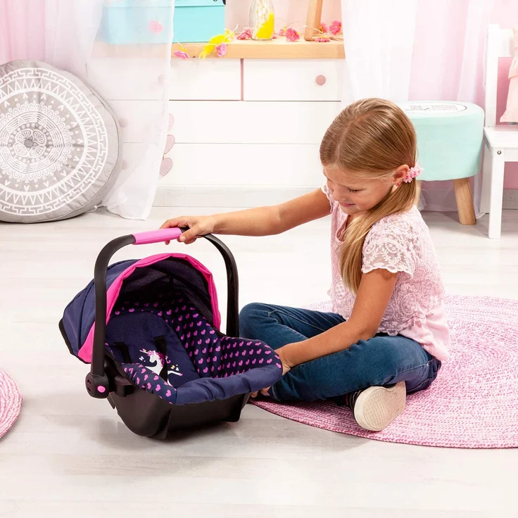 Bayer Design 67954AA Puppen-Autositz EasyGo, Puppenzubehör, passend zu Vario-Puppenwagen, mit Abdeckung, blau mit Herzenmuster und Einhornmotiv - Preisvergleich – Bild 5