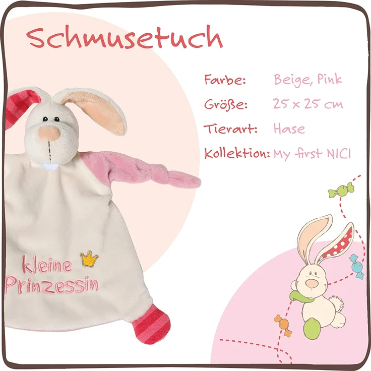 NICI Schmusetuch Hase ‚Kleine Prinzessin´ 25x25 cm – Hase Schnuffeltuch ab 0+ Monaten – Hase Kuscheltuch für Babys & Kleinkinder – Baby Kuscheltier / Schnuffeltuch – Schmusetuch für Mädchen – 40042 – Bild 3