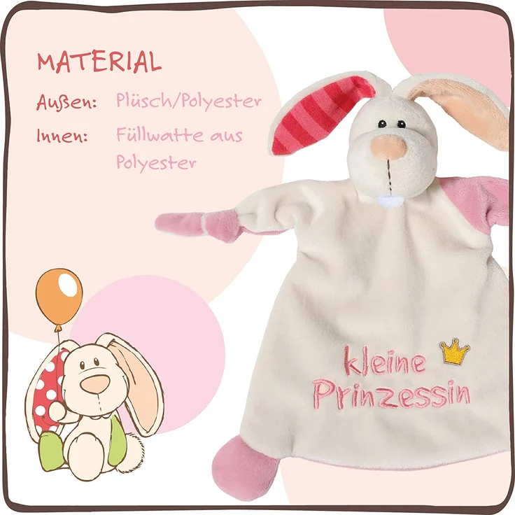 NICI Schmusetuch Hase ‚Kleine Prinzessin´ 25x25 cm – Hase Schnuffeltuch ab 0+ Monaten – Hase Kuscheltuch für Babys & Kleinkinder – Baby Kuscheltier / Schnuffeltuch – Schmusetuch für Mädchen – 40042 – Bild 4