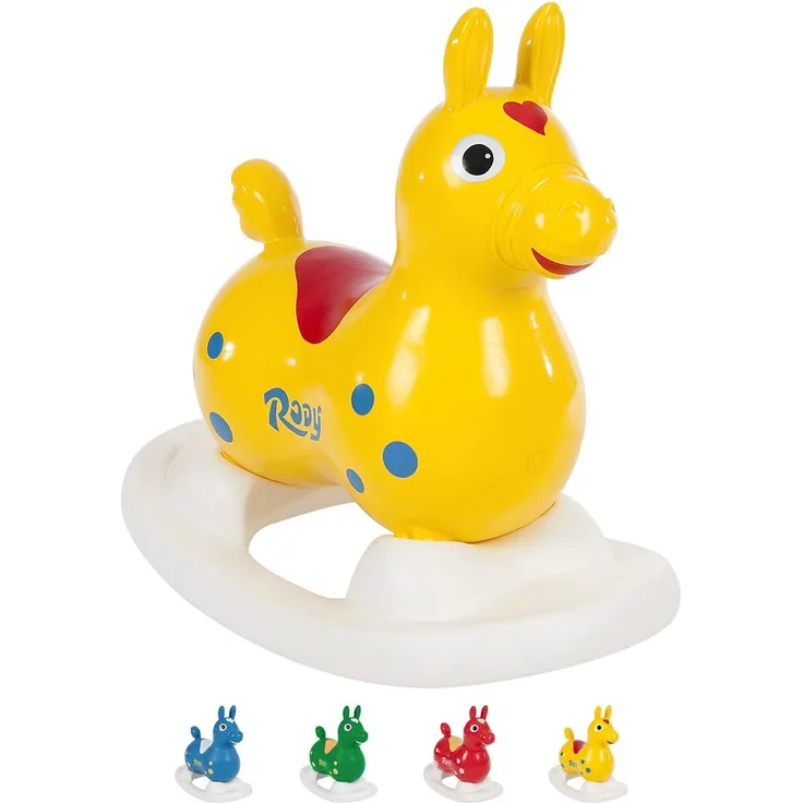 Rock'n Rody Schaukelpferd, Hüpftier, Sprungtier, Schaukeltier in Schaukelwanne, Gelb