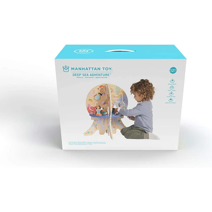 Manhattan Toy Deep Sea Adventure Aktivitätszentrum für hölzerne Kleinkinder mit klappernden Muscheln, sich drehenden Zahnrädern, Segelflugzeugen und Perlenläufen – Bild 6