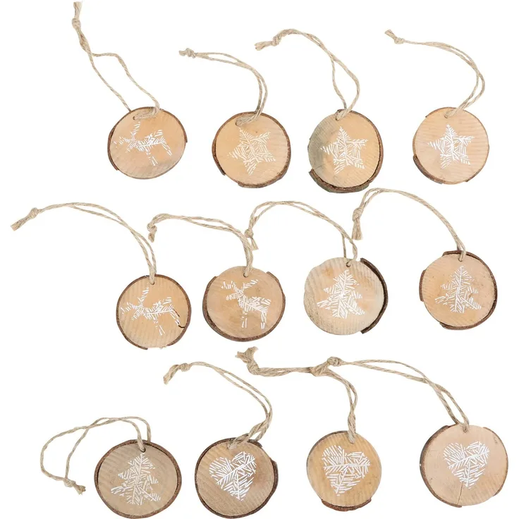 Holzhänger Baumscheiben, 12er Set