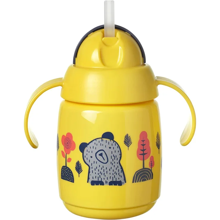Tommee Tippee Superstar Weighted Strohbecher für Kleinkinder mit INTELLIVALVE 100% auslaufsicherer Technologie und hygienischer antibakterieller BACSHIELD-Technologie, 6 m+, 300 ml, 1 Stück, gelb