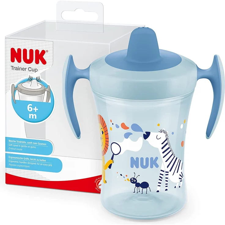 NUK Trainer Cup 230ml weiche Trinktülle, auslaufsicher ab 6 Monaten blau – Bild 1