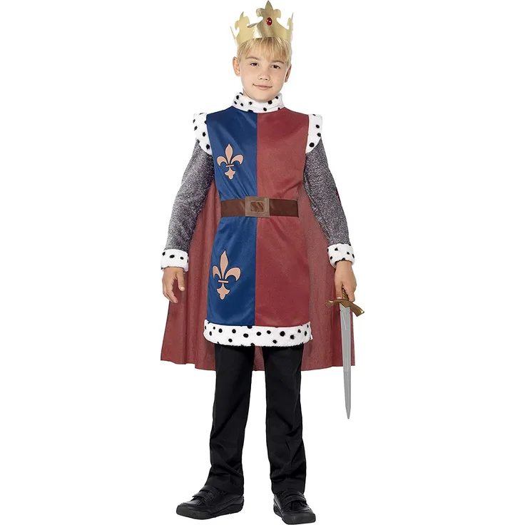 Smiffys Kinder King Arthur Kostüm, Mittelalterliche Tunika mit angebrachtem Umhang und Krone, Größe: S, 44079
