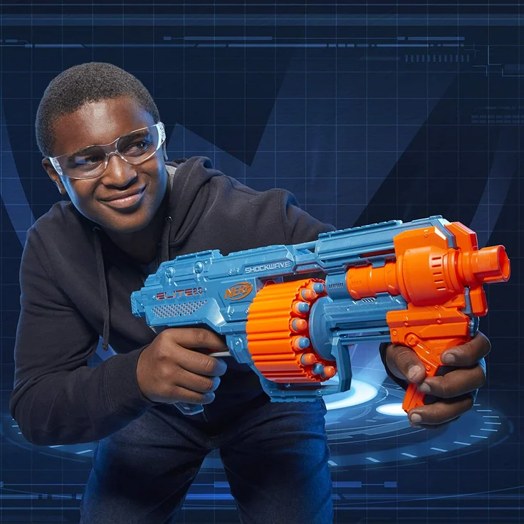 Nerf 'Elite 2.0 Shockwave RD-15' Blaster, ab 8 Jahren, Reichweite 27 m, hellblau/orange – Bild 5