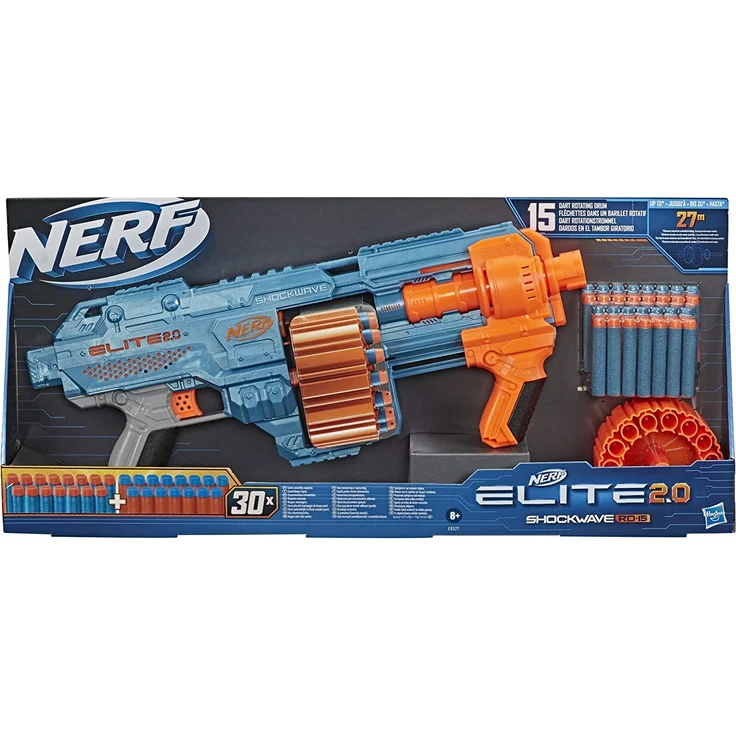 Nerf 'Elite 2.0 Shockwave RD-15' Blaster, ab 8 Jahren, Reichweite 27 m, hellblau/orange – Bild 2