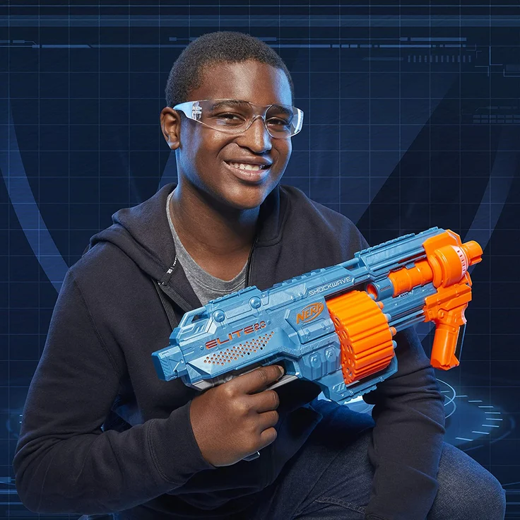 Nerf 'Elite 2.0 Shockwave RD-15' Blaster, ab 8 Jahren, Reichweite 27 m, hellblau/orange – Bild 9