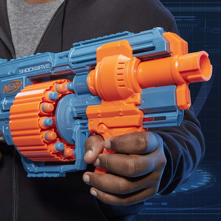 Nerf 'Elite 2.0 Shockwave RD-15' Blaster, ab 8 Jahren, Reichweite 27 m, hellblau/orange – Bild 4