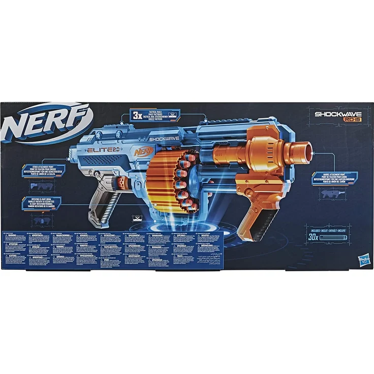 Nerf 'Elite 2.0 Shockwave RD-15' Blaster, ab 8 Jahren, Reichweite 27 m, hellblau/orange – Bild 7