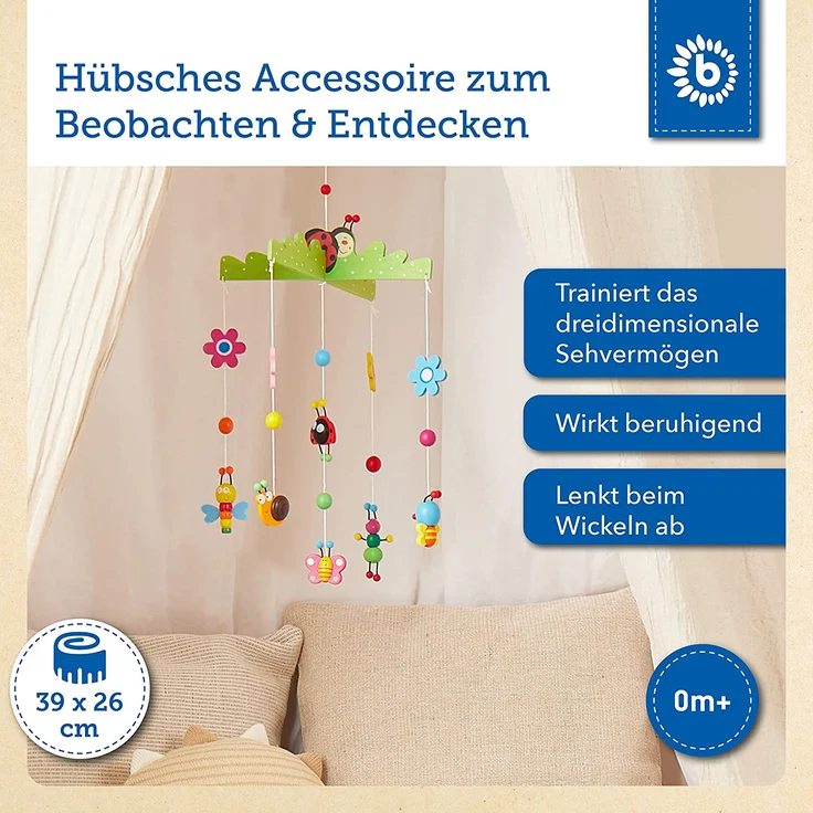 Bieco 3D Baby Mobile Ø ca. 26 cm | Edition Käferchen aus Holz | Mobile Baby Mädchen/Mobile Baby Junge | Babybett Spielzeug | Mobile Baby Holz | Geeignet Als Mobile Wickeltisch, Kinderbett, Wiege – Bild 2