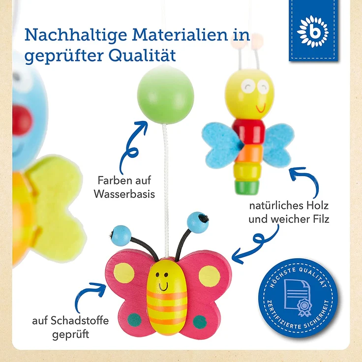 Bieco 3D Baby Mobile Ø ca. 26 cm | Edition Käferchen aus Holz | Mobile Baby Mädchen/Mobile Baby Junge | Babybett Spielzeug | Mobile Baby Holz | Geeignet Als Mobile Wickeltisch, Kinderbett, Wiege – Bild 6