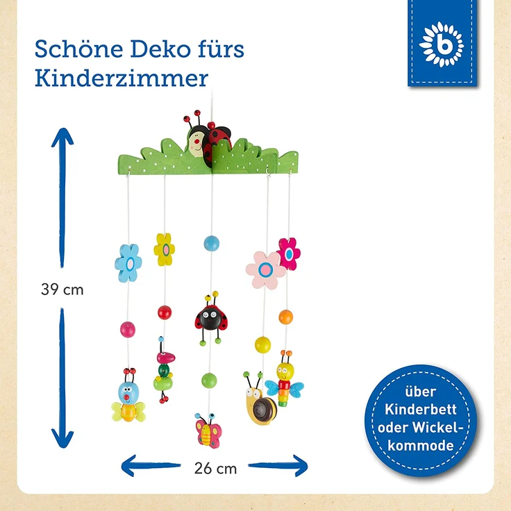 Bieco 3D Baby Mobile Ø ca. 26 cm | Edition Käferchen aus Holz | Mobile Baby Mädchen/Mobile Baby Junge | Babybett Spielzeug | Mobile Baby Holz | Geeignet Als Mobile Wickeltisch, Kinderbett, Wiege – Bild 4