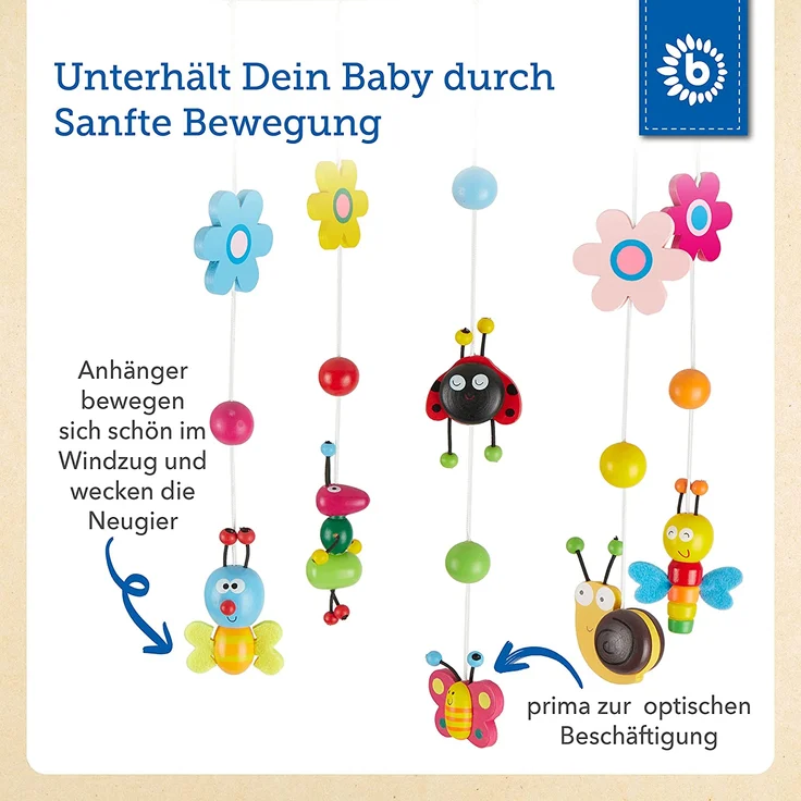 Bieco 3D Baby Mobile Ø ca. 26 cm | Edition Käferchen aus Holz | Mobile Baby Mädchen/Mobile Baby Junge | Babybett Spielzeug | Mobile Baby Holz | Geeignet Als Mobile Wickeltisch, Kinderbett, Wiege – Bild 3