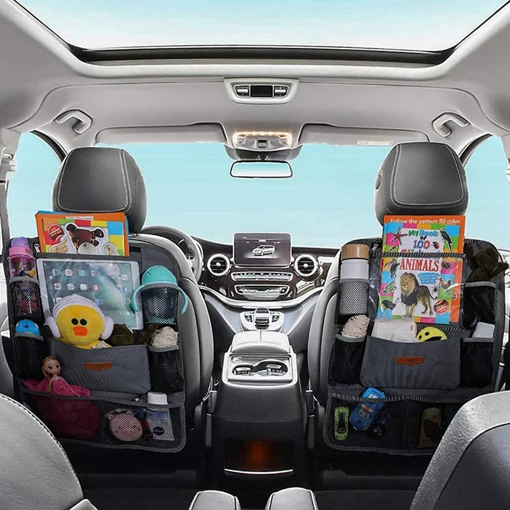 SURDOCA Autositz-Organizer – 4th Generation verbesserter Auto-Organizer Rücksitz für bis zu 10,5 iPad, 9 Taschen, Kinderspielzeug-Aufbewahrung, wasserdichter Rücksitzschutz für Kinder,Grau,1 Stück – Bild 2