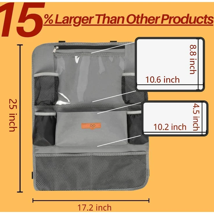 SURDOCA Autositz-Organizer – 4th Generation verbesserter Auto-Organizer Rücksitz für bis zu 10,5 iPad, 9 Taschen, Kinderspielzeug-Aufbewahrung, wasserdichter Rücksitzschutz für Kinder,Grau,1 Stück – Bild 5