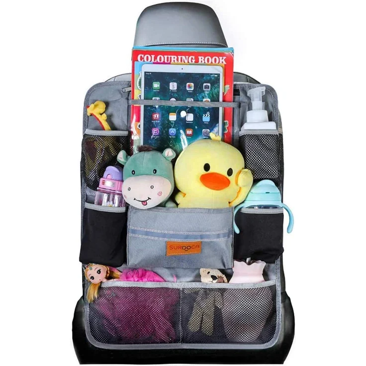 SURDOCA Autositz-Organizer – 4th Generation verbesserter Auto-Organizer Rücksitz für bis zu 10,5 iPad, 9 Taschen, Kinderspielzeug-Aufbewahrung, wasserdichter Rücksitzschutz für Kinder,Grau,1 Stück – Bild 1