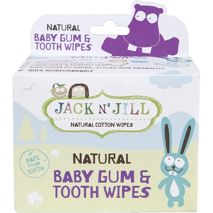 Jack N' Jill Kids Natural Baby Gum & Tooth Cotton Wipes, Steam Sterilised & Gently Textured, Cleanses Mouth & Gums Before Emergence of Teeth, Safe From Birth - 1 x 25 Pack – Bild 1