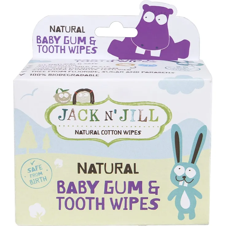 Jack N' Jill Kids Natural Baby Gum & Tooth Cotton Wipes, Steam Sterilised & Gently Textured, Cleanses Mouth & Gums Before Emergence of Teeth, Safe From Birth - 1 x 25 Pack