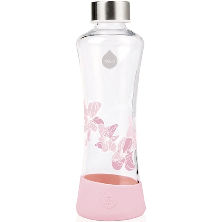 EQUA Glasflasche Magnolia 0,55l Trinkflasche aus Glas 550 ml Sportflasche mit Silikonboden Flasche mit Silikonhülle Designer Trinkflasche für unterwegs und Büro – Bild 1