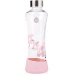 EQUA Glasflasche Magnolia 0,55l Trinkflasche aus Glas 550 ml Sportflasche mit Silikonboden Flasche mit Silikonhülle Designer Trinkflasche für unterwegs und Büro