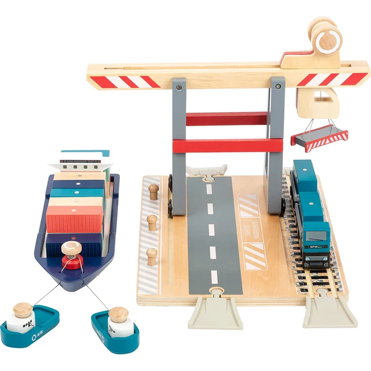 small foot 11378 Coontainerterminal aus Holz, mit beweglicher Containerbrücke und Zubehör, ab 3 Jahren – Bild 3