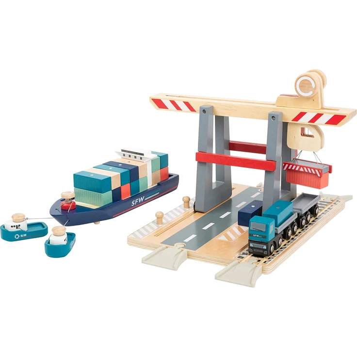 small foot 11378 Coontainerterminal aus Holz, mit beweglicher Containerbrücke und Zubehör, ab 3 Jahren – Bild 1