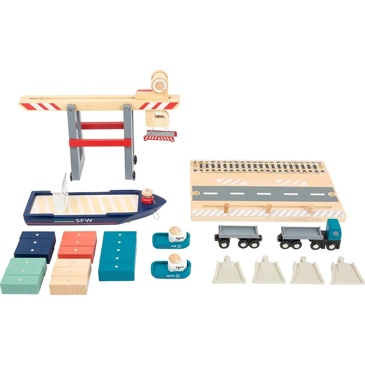 small foot 11378 Coontainerterminal aus Holz, mit beweglicher Containerbrücke und Zubehör, ab 3 Jahren – Bild 5