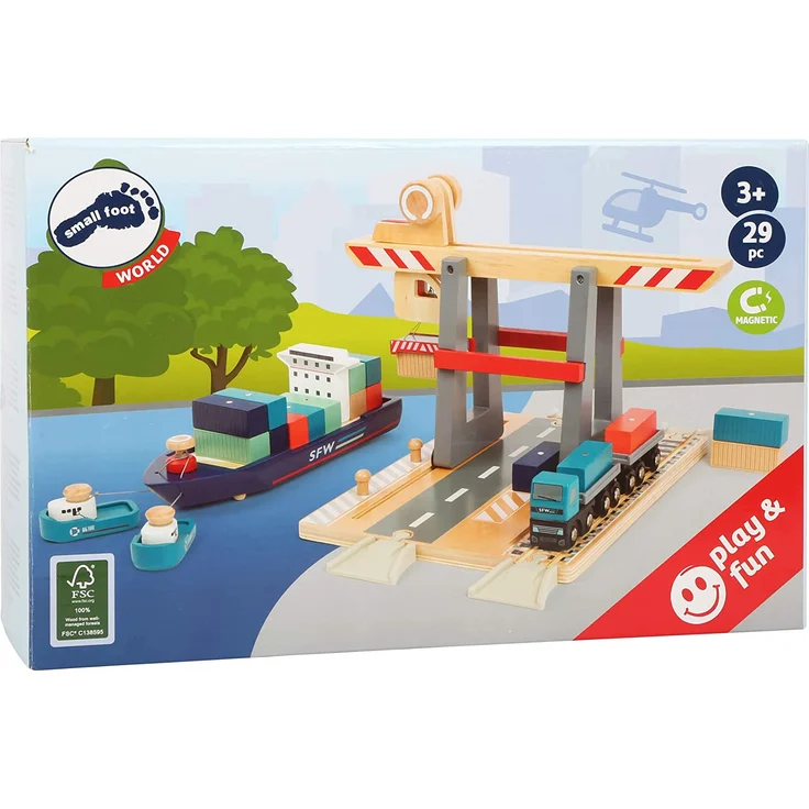 small foot 11378 Coontainerterminal aus Holz, mit beweglicher Containerbrücke und Zubehör, ab 3 Jahren – Bild 12