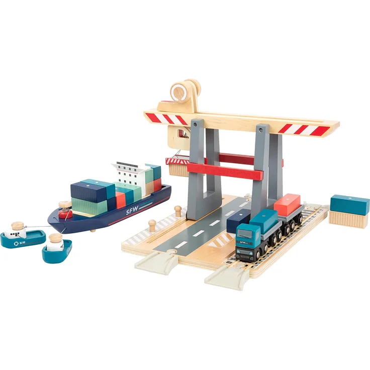 small foot 11378 Coontainerterminal aus Holz, mit beweglicher Containerbrücke und Zubehör, ab 3 Jahren – Bild 11