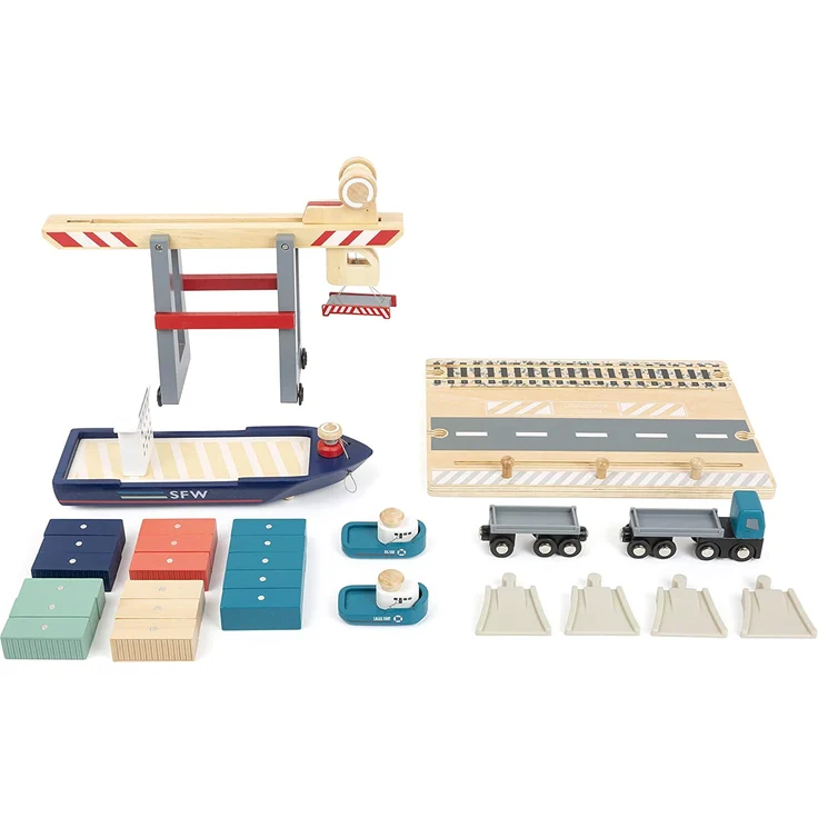 small foot 11378 Coontainerterminal aus Holz, mit beweglicher Containerbrücke und Zubehör, ab 3 Jahren – Bild 2