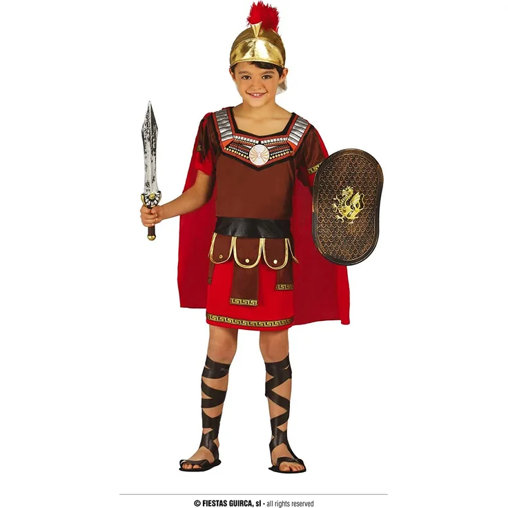 Fiestas Guirca Mächtiger Römischer Krieger - Jungen Gladiator Kostüm | Alter 5 - 6 Jahre | inkl. Römerhelm mit Helmbusch, Tunika u. Umhang - für Karneval / Fasching oder Themen Party