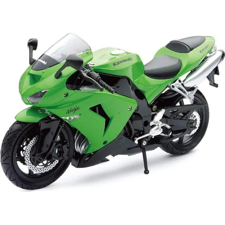 New Ray 42443 A - Kawasaki ZX 10 R / Honda CBR Motorrad, Miniaturfahrzeug, Maßstab 1:12, Grün / Schwarz