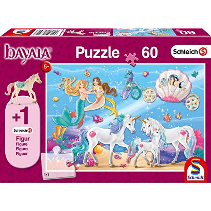 Schmidt Spiele Puzzle 56302 Schleich-Bayala, Der Zauber der Meerjungfrauen, 60 Teile Kinderpuzzle, Figur Femajas Schmetterlingsfohlen, bunt