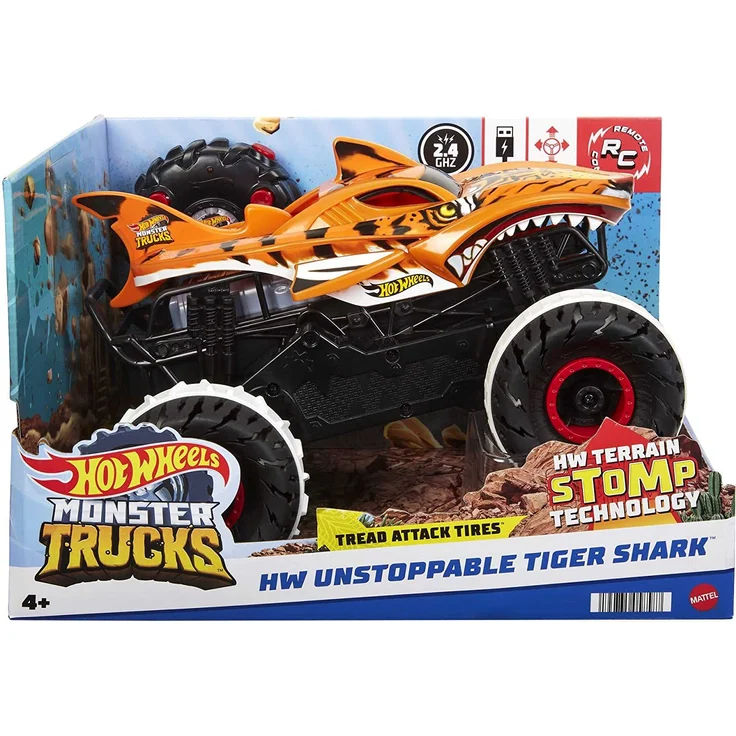 Mattel HGV87 'Hot Wheels R/C MT Tiger Shark', ab 4 Jahren, 1:15, bis zu 9,7 km/h, orange/schwarz – Bild 3