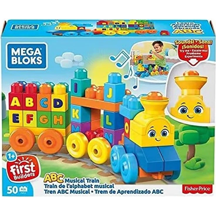 MEGA BLOKS FWK22 - ABC Musikzug mit Geräuschen, 50 Teile, ab 12 Monaten