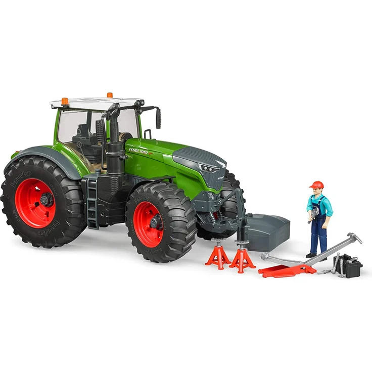 Bruder 04041 Fendt 1050 Vario mit Mechaniker und Werkstattausstattung, grün – Bild 3
