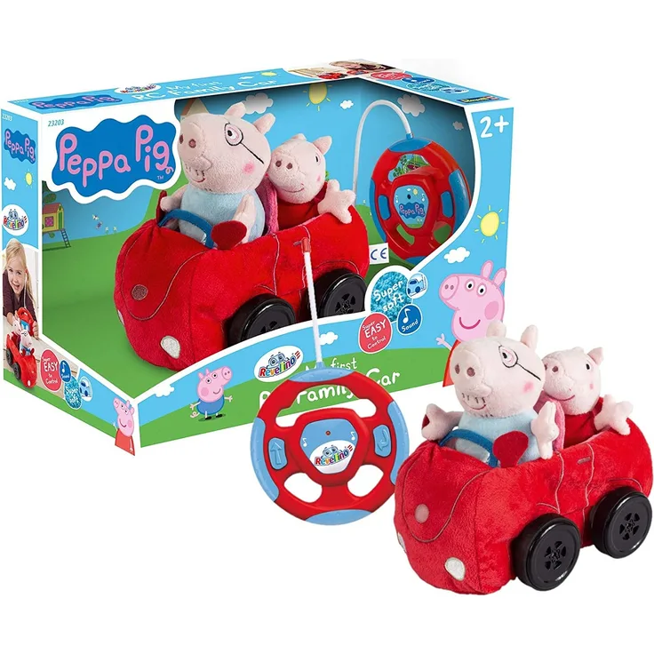 Revellino 23203 Mein erstes RC Car mit Peppa Wutz und Pappa Pig, 40MHz Fernsteuerung, für Kinder ab 2 Jahren PeppaPig ferngesteuertes Auto aus Plüsch, zum Spielen und Kuscheln, rot