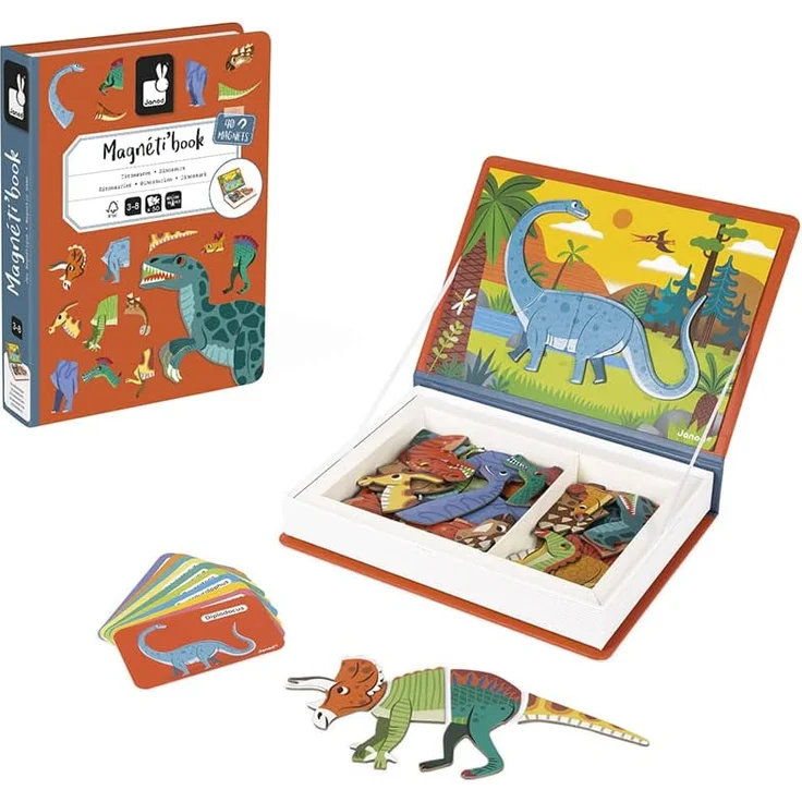 Janod J02590 Magneti'Book Dinosaurier-50-teiliges magnetisches Lernspiel-Entwicklung von Feinmotorik und Fantasie-FSC-Zertifiziert-Ab 3 Jahren – Bild 2