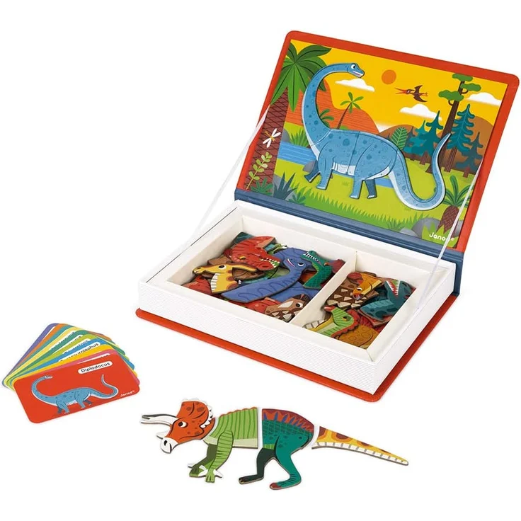 Janod J02590 Magneti'Book Dinosaurier-50-teiliges magnetisches Lernspiel-Entwicklung von Feinmotorik und Fantasie-FSC-Zertifiziert-Ab 3 Jahren – Bild 1