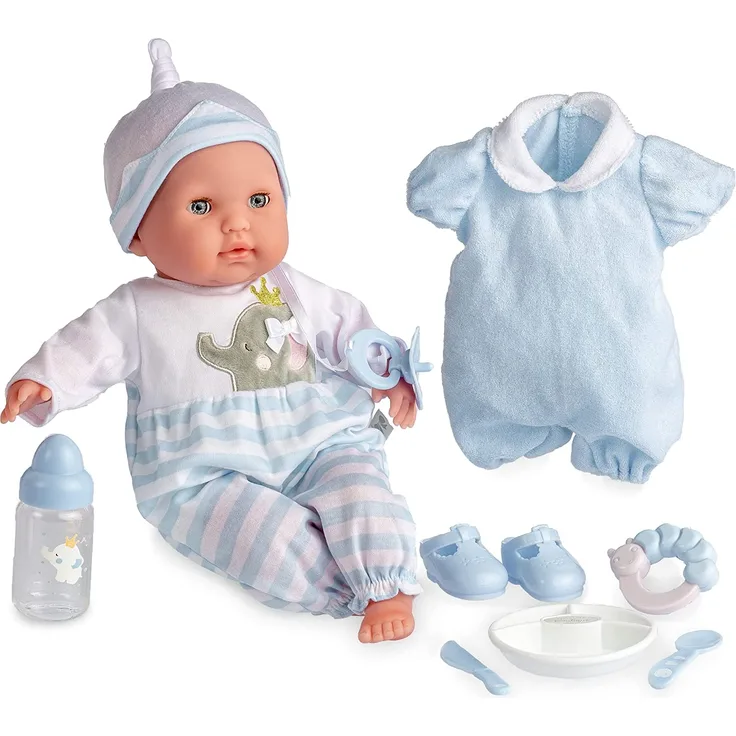 JC TOYS Puppe, weich Blau Mit verschiedenem Zubehör.öffnen und Schließen der Augen. , Mehrfarbig