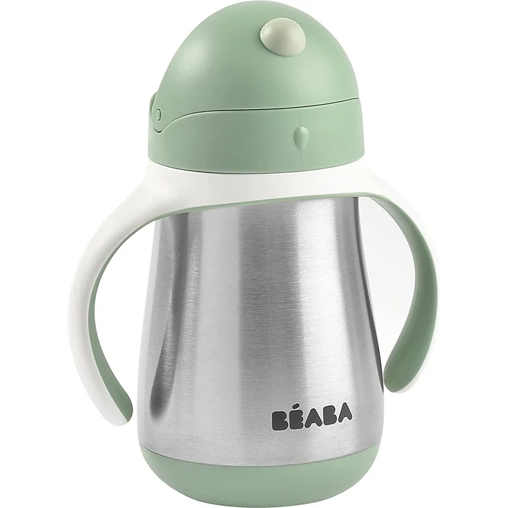 Béaba - Trinklernbecher - 2 in 1 Babyflasche - Kindertasse mit Strohhalm - 100% dicht - Leicht zu öffnen - Abnehmbare Griffe -Tritan und Silikon - 250 ml - Salbeigrün – Bild 2