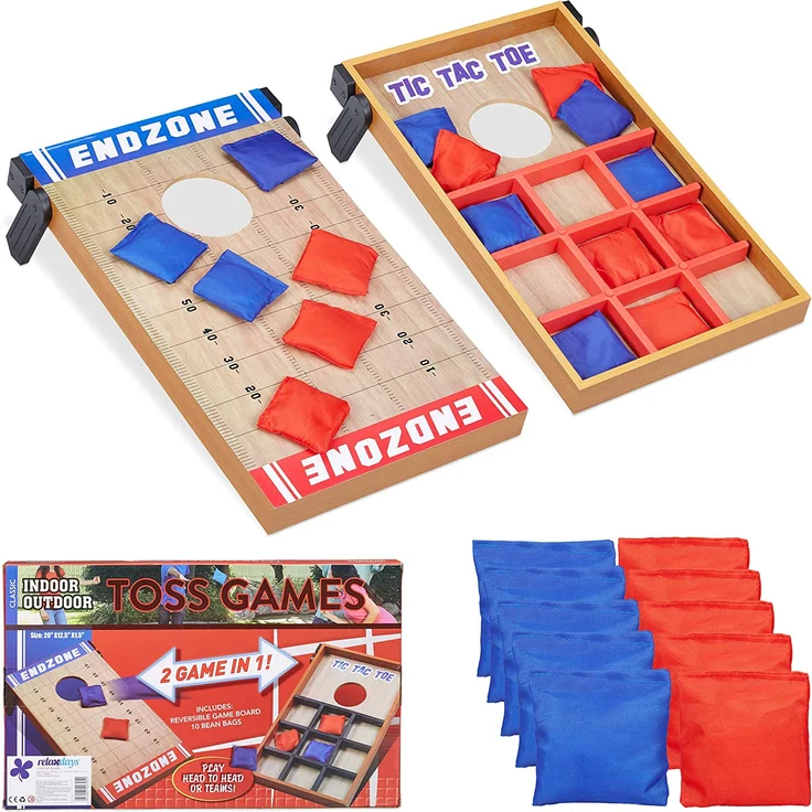 Relaxdays 10022795 Wurfspiel 2 in 1, Cornhole & Tic Tac Toe, 10 Bean Bags, Geschicklichkeitsspiel, Indoor & Outdoor, mehrfarbig – Bild 1