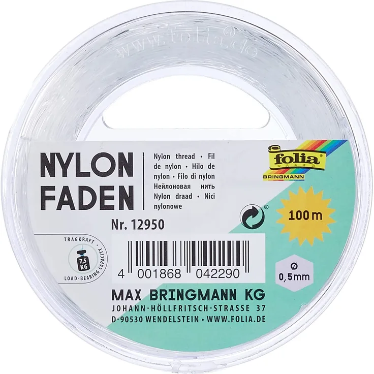 Folia 'Nylonfaden auf Spule', transparent, 0,50 mm x 100 m, Tragkraft 7,5 kg